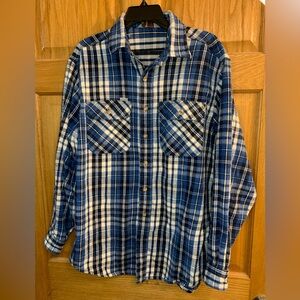 Womens Carthartt Rugged Outdoor Wear Flannel Blue Black Plaid Button Shirt Sz L